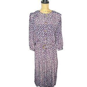 Vintage 80s Blue Poppy Floral Shirt Waist Belted Boho Dress